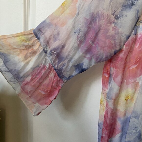Angela Moda Silk Blouse Womens L Floral Off Shoulder Boho Made in Italy - Picture 2 of 8
